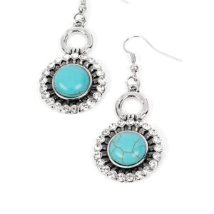 Turquoise and Silver Dangle Earrings Mojave Mogul - Blue White Rhinestone